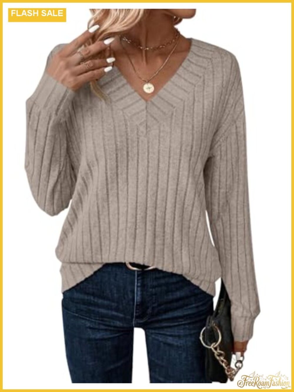 Womens Long Sleeve V Neck Tunic Top Lightweight Pullover Sweater